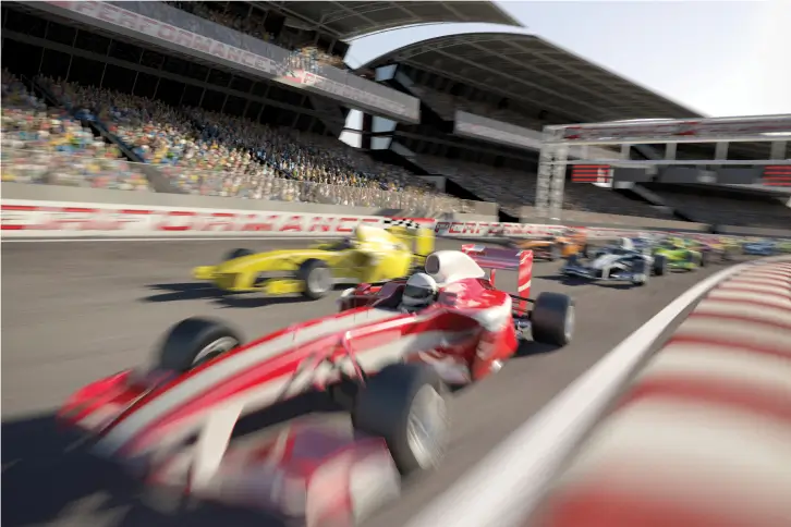 A thrilling Formula One race with cars speeding around the track.
