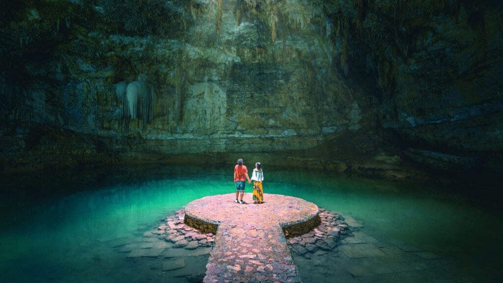 Two people near serene water
